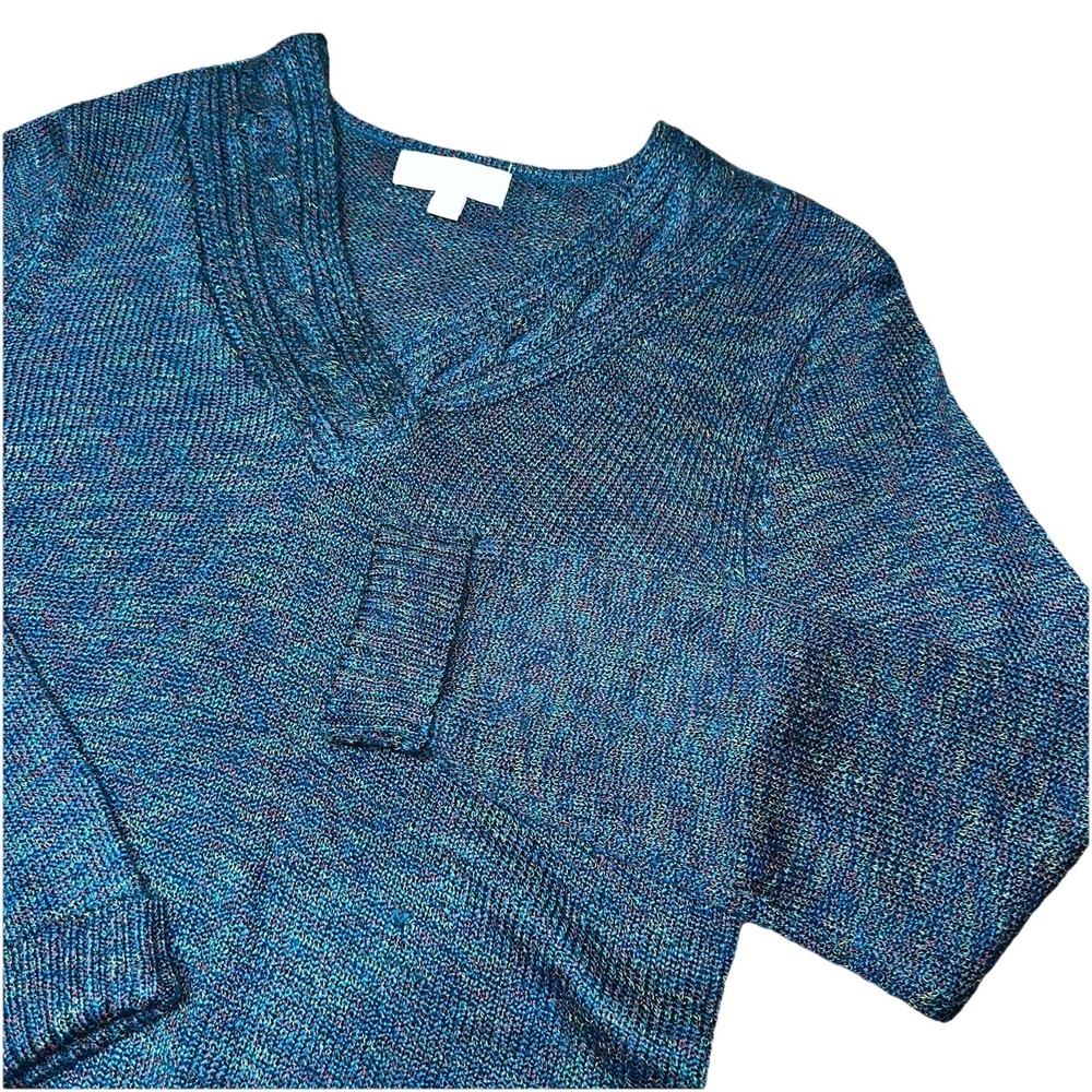 Carolyn Taylor Speckled Blue V-Neck Knit Sweater Long Sleeve Shirt Women's XL